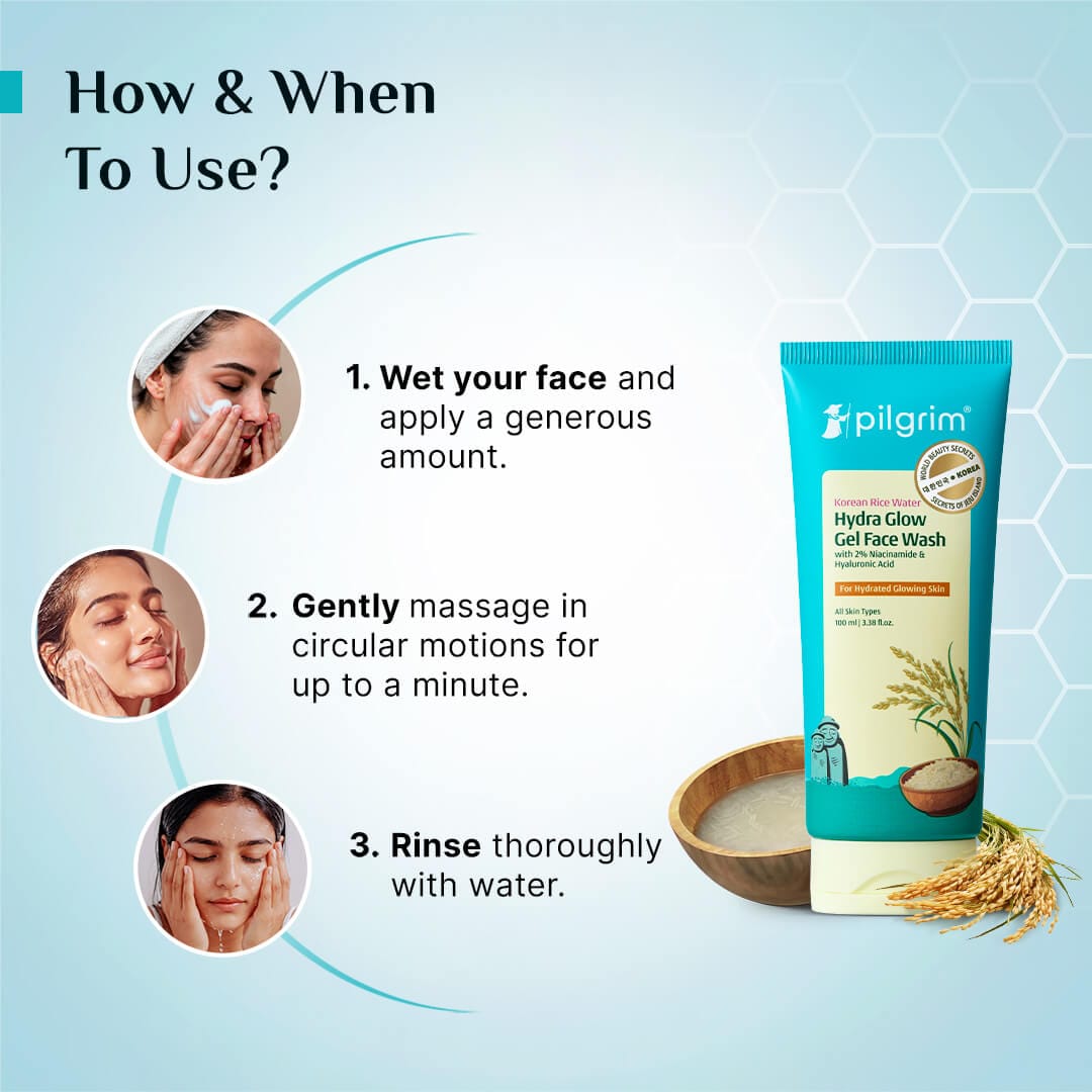 Pilgrim Korean Rice Water Hydra Glow Gel Face Wash, 100ml - Image 5 - Buy from Indicrest
