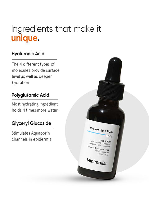 Minimalist Hyaluronic + PGA 2% Face Serum For Intense, Multi-Level Hydration without the Oily Feel, 30ml - Image 5 - Buy from Indicrest