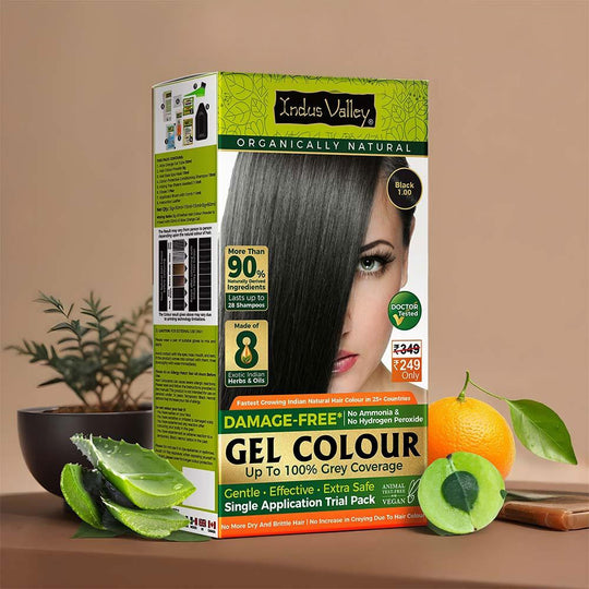 INDUS VALLEY Damage Free Natural Gel Hair Colour for Men and Women and Ammonia &amp; PPD Free Natural and Organic Hair Colour with 100% Grey Coverage, Long Lasting Hair Color Black 1.00 – 65gm ( Trial Pack ) - Single Application Buy at Indicrest