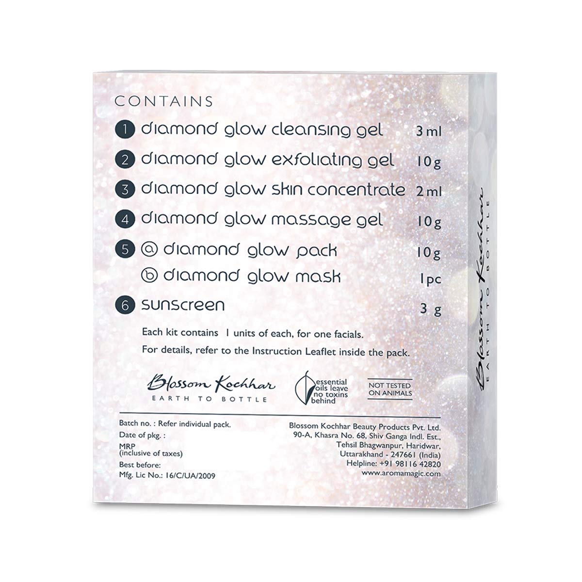 Ingredients in Diamond Glow Facial Kit