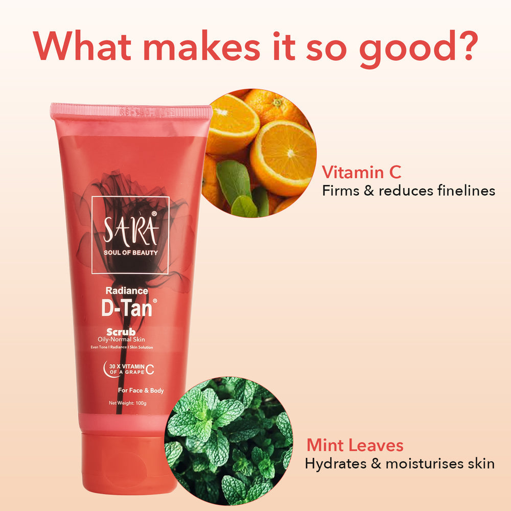 SARA Radiance D-TAN Scrub, Perfect For De-Tanning and skin Exfoliator, Suitable For All Skin Type, 100g - Image 2 - Buy from Indicrest
