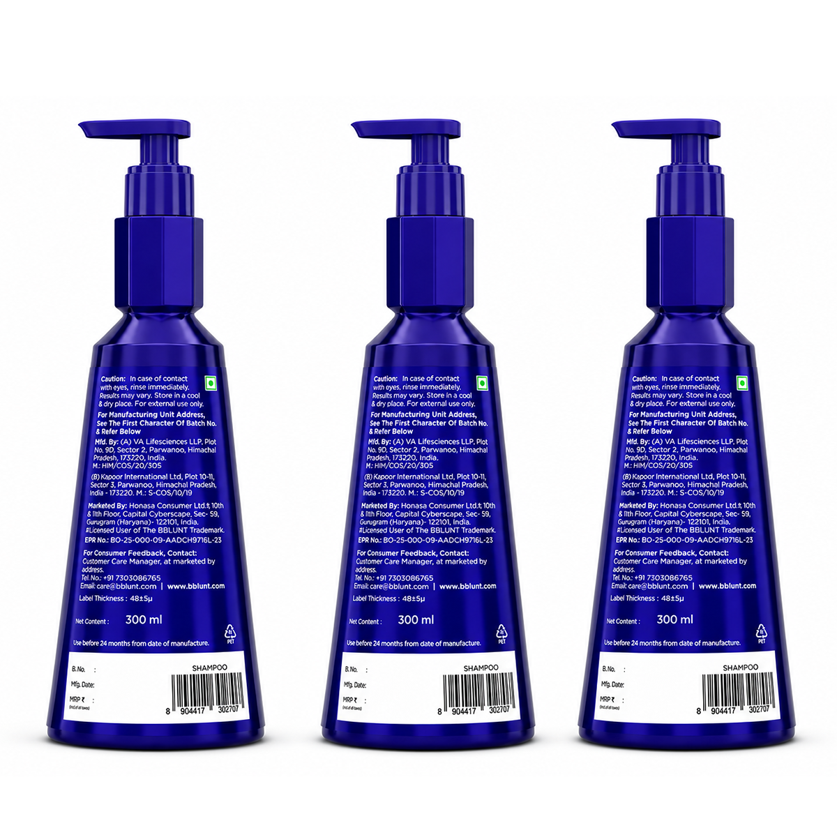 Bblunt Intense Moisture Shampoo with Jojoba and Vitamin E for Dry & Frizzy Hair - 300ml, Pack of 3 - Image 7 - Buy from Indicrest