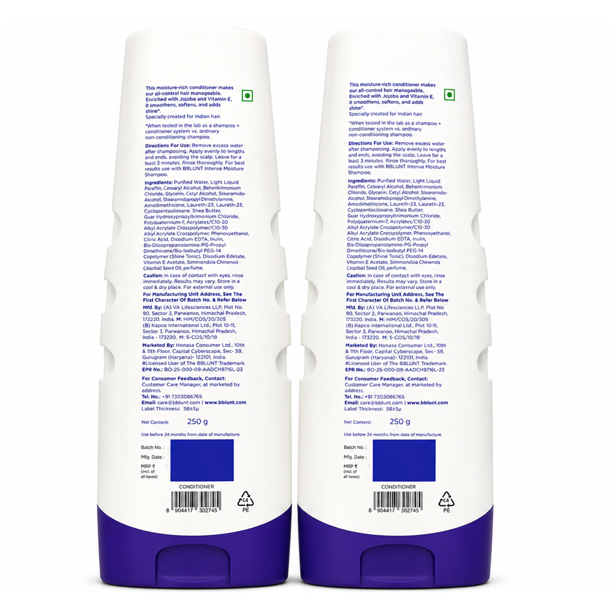 Bblunt Intense Moisture Conditioner with Vitamin E & Jojoba for Dry & Frizzy Hair, 250g - Image 8 - Buy from Indicrest