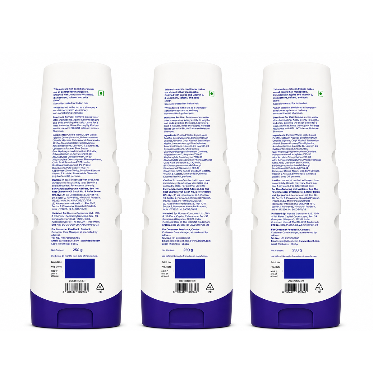 Bblunt Intense Moisture Conditioner with Vitamin E & Jojoba for Dry & Frizzy Hair, 250g - Image 10 - Buy from Indicrest