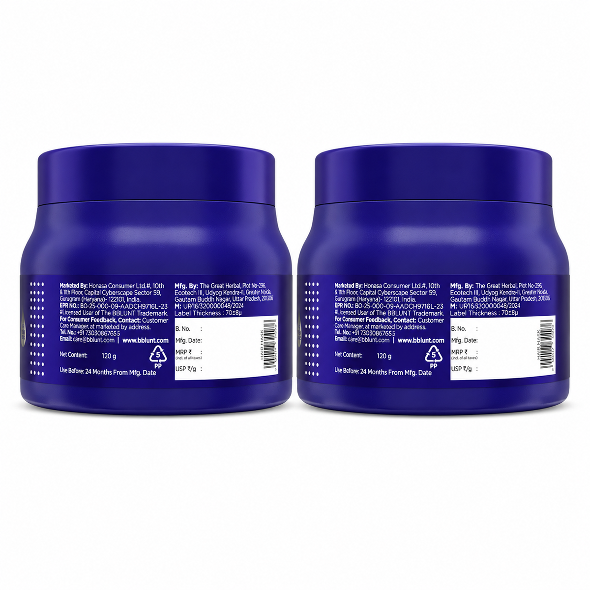 Bblunt Intense Moisture Hair Mask with Jojoba Oil & Vitamin E for Nourished & Shiny Hair- 120g, Pack of 2 - Image 9 - Buy from Indicrest