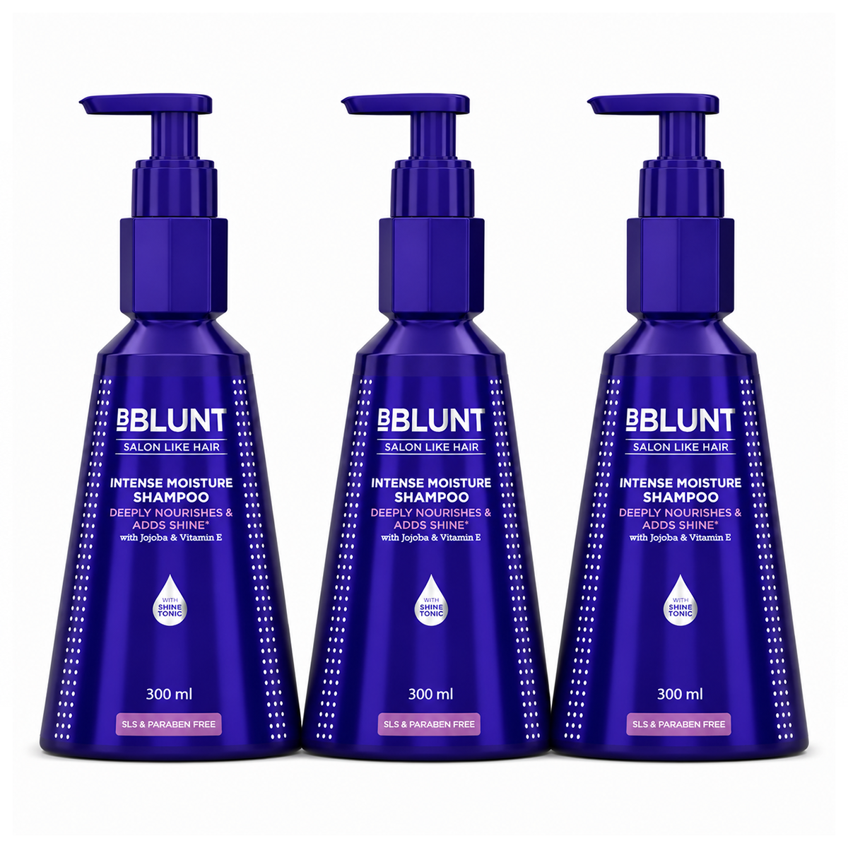Bblunt Intense Moisture Shampoo with Jojoba and Vitamin E for Dry & Frizzy Hair, 300ml, Pack of 3 X 300ml - Buy from Indicrest