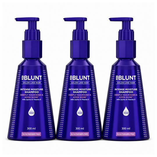 Bblunt Intense Moisture Shampoo with Jojoba and Vitamin E for Dry & Frizzy Hair - 300ml, Pack of 3 - Buy from Indicrest