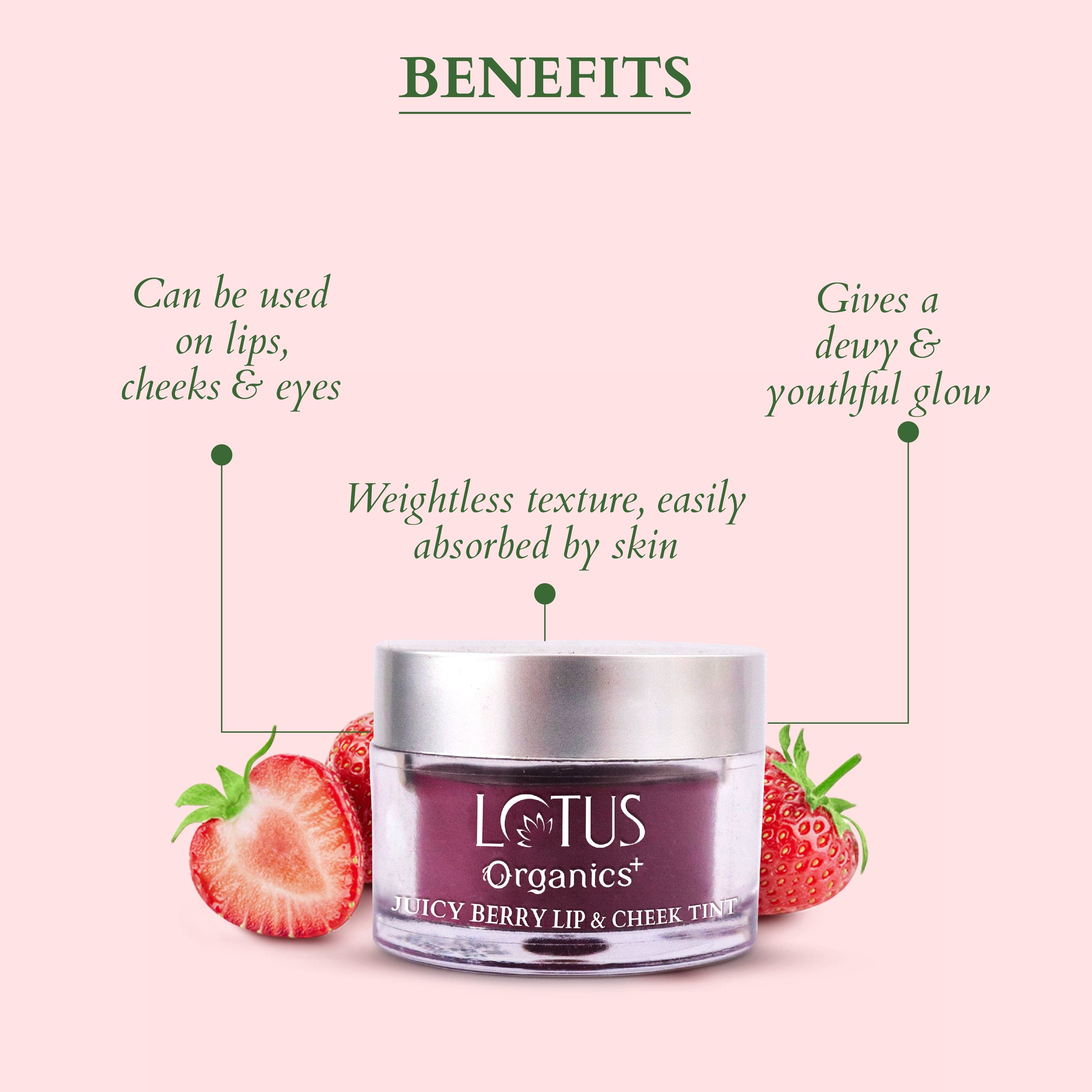 Lotus Herbals Organics+ Juicy Berry Lip & Cheek Tint, 10g