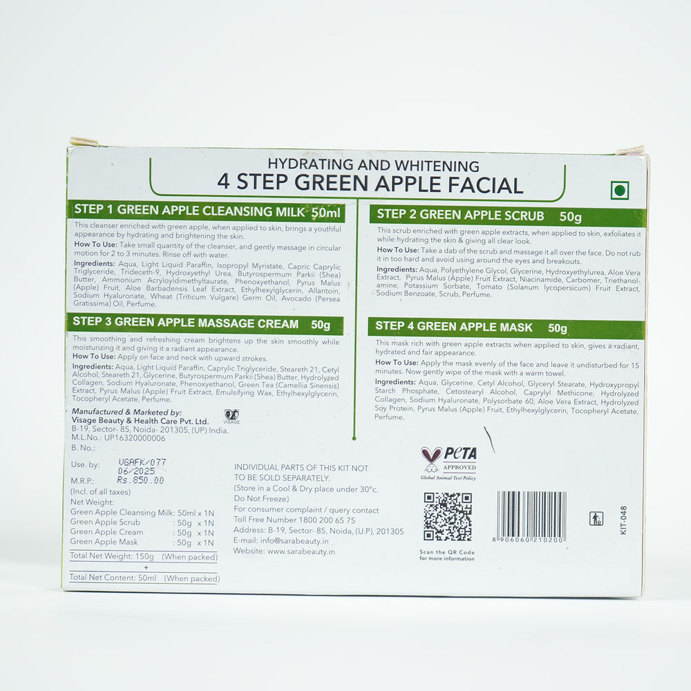 SARA FACIAL GREEN APPLE KIT, Pack of 4 X 200g - Image 4 - Buy from Indicrest