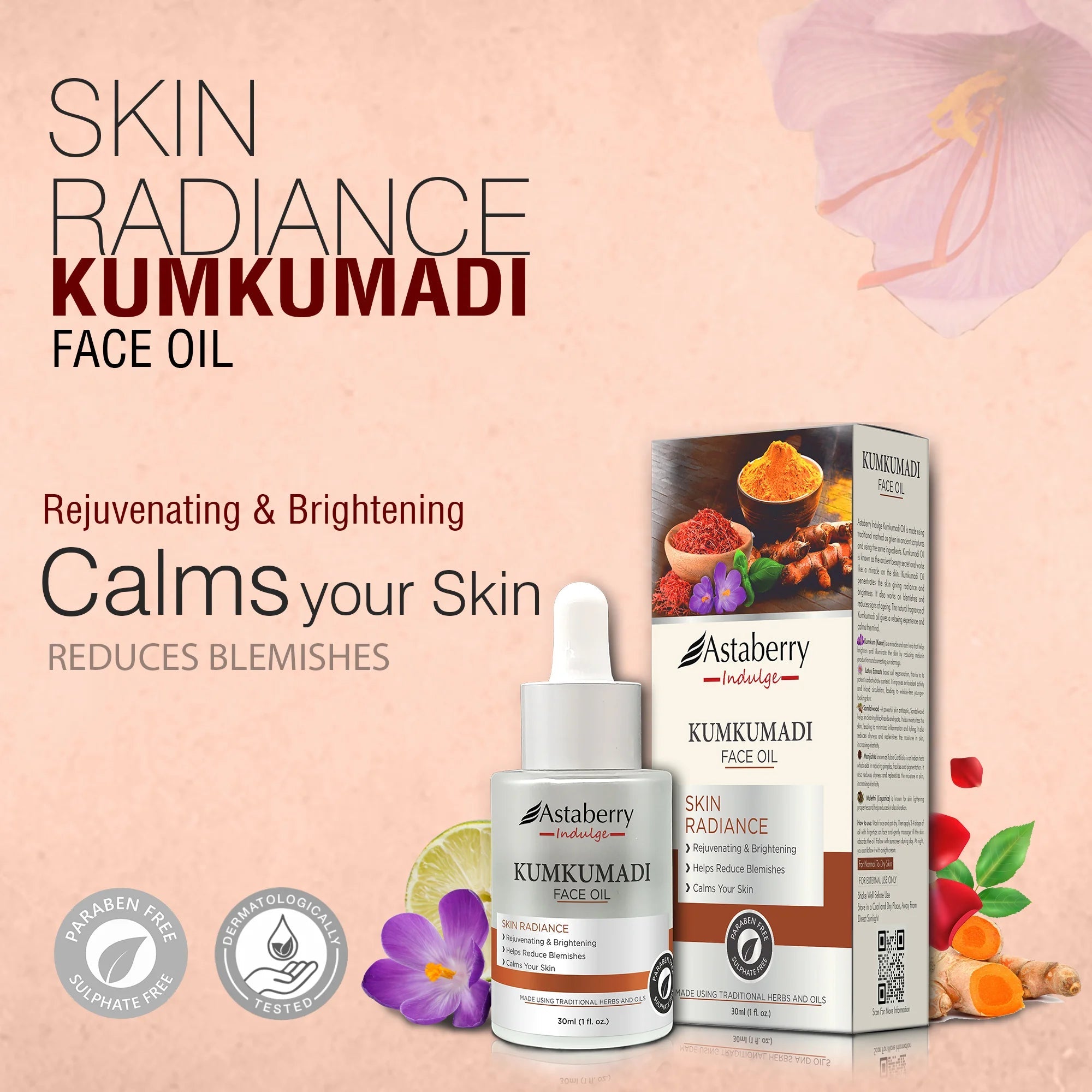 Astaberry Kumkumadi Face Oil for Blemishes and skin-lightening - 30ML - Image 2 - Buy from Indicrest