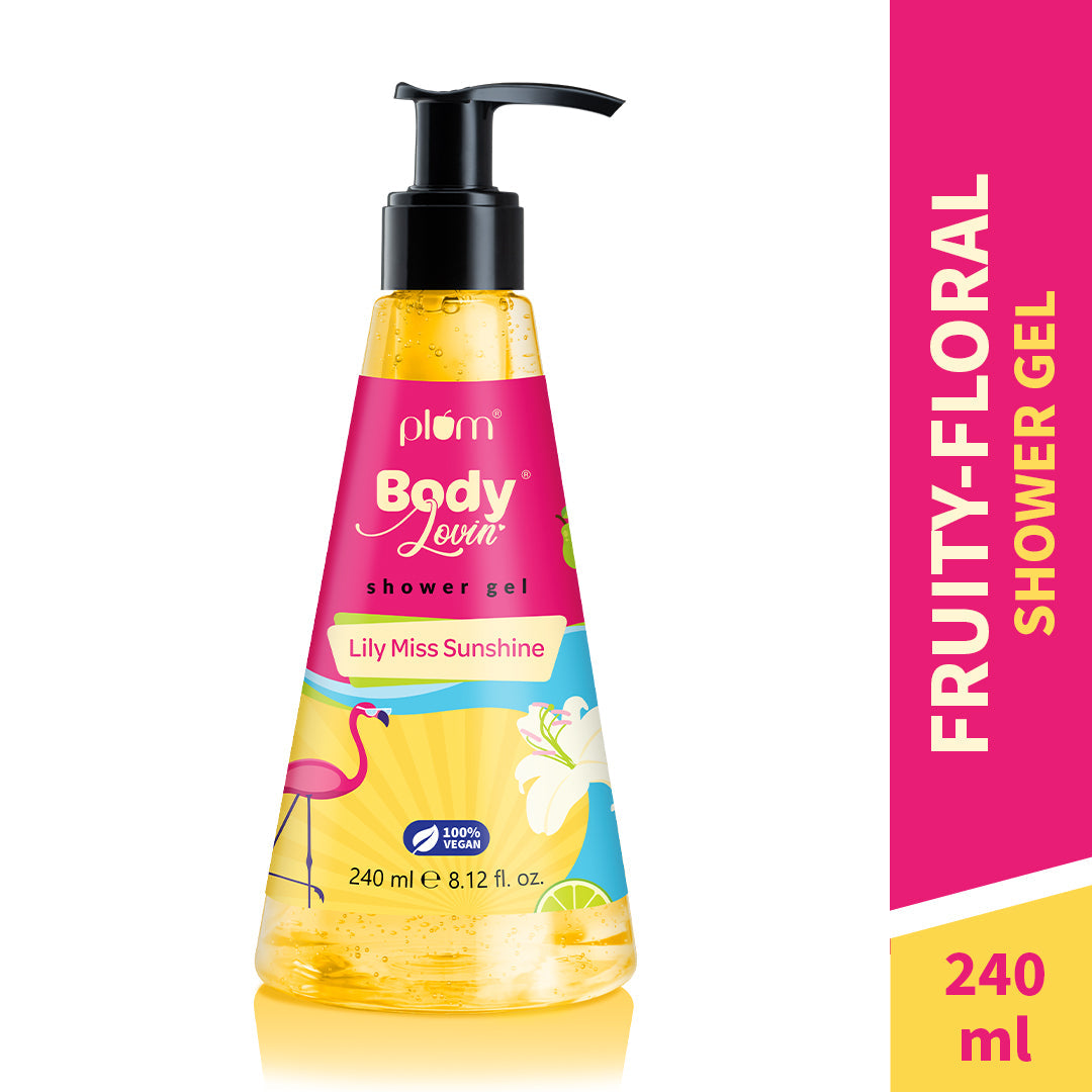 Plum Lily Miss Sunshine Shower Gel by Plum BodyLovin' | SLS-Free | Hydrating Formula | Fruity-Floral Fragrance | Aloe-Infused Body Wash, 240ml