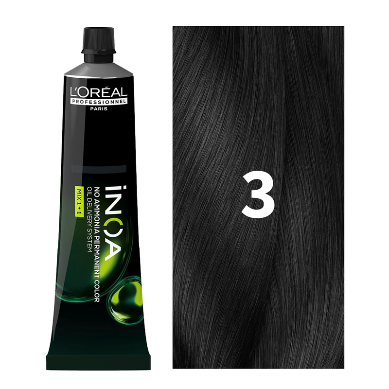 L'Oreal Professionnel Paris iNOA - 3 (Dark Brown) - Ammonia Free Permanent Colour - Mix 1:1 - (60g) Buy at Indicrest