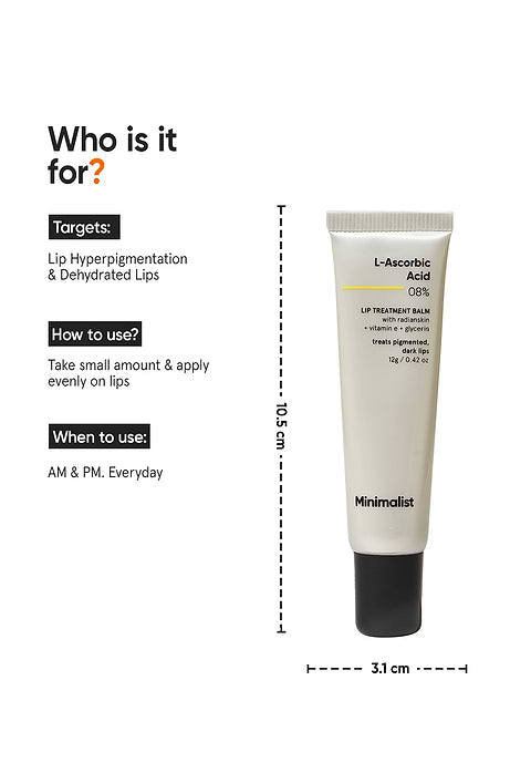 Minimalist L-Ascorbic Acid 8% Lip Treatment Balm For Prevents &amp; treats hyperpigmentation, hydrates and softens lips, 12g - Image 3 - Buy from Indicrest