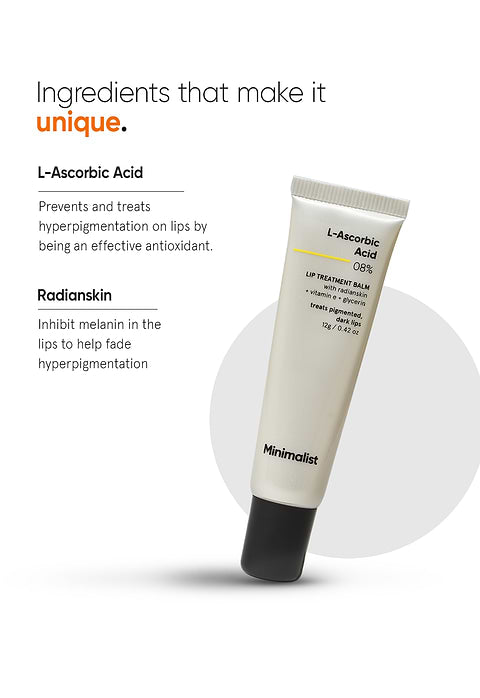 Minimalist L-Ascorbic Acid 8% Lip Treatment Balm For Prevents &amp; treats hyperpigmentation, hydrates and softens lips, 12g - Image 4 - Buy from Indicrest