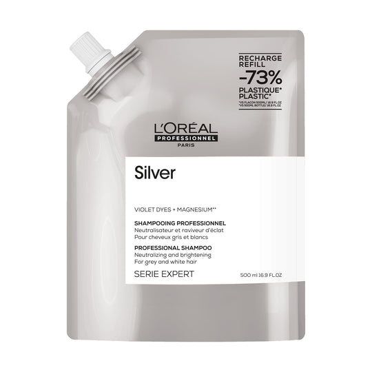 L'Oreal Professionnel Serie Expert Silver Shampoo For Blonde & Grey Hair, 500ml Refill Buy at Indicrest