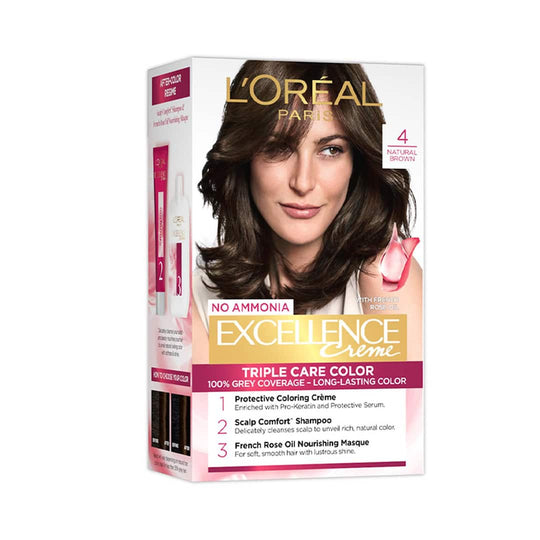 L'Oreal  Paris Excellence Creme Hair Color - 4 Natural Brown (100g + 72ml)