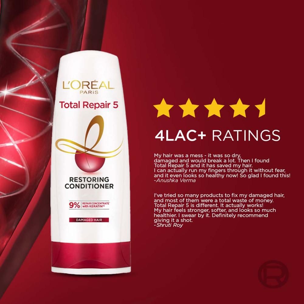 L'Oreal  Paris Total Repair 5 Restoring Conditioner With Keratin XS For Damaged Hair (180ml)6