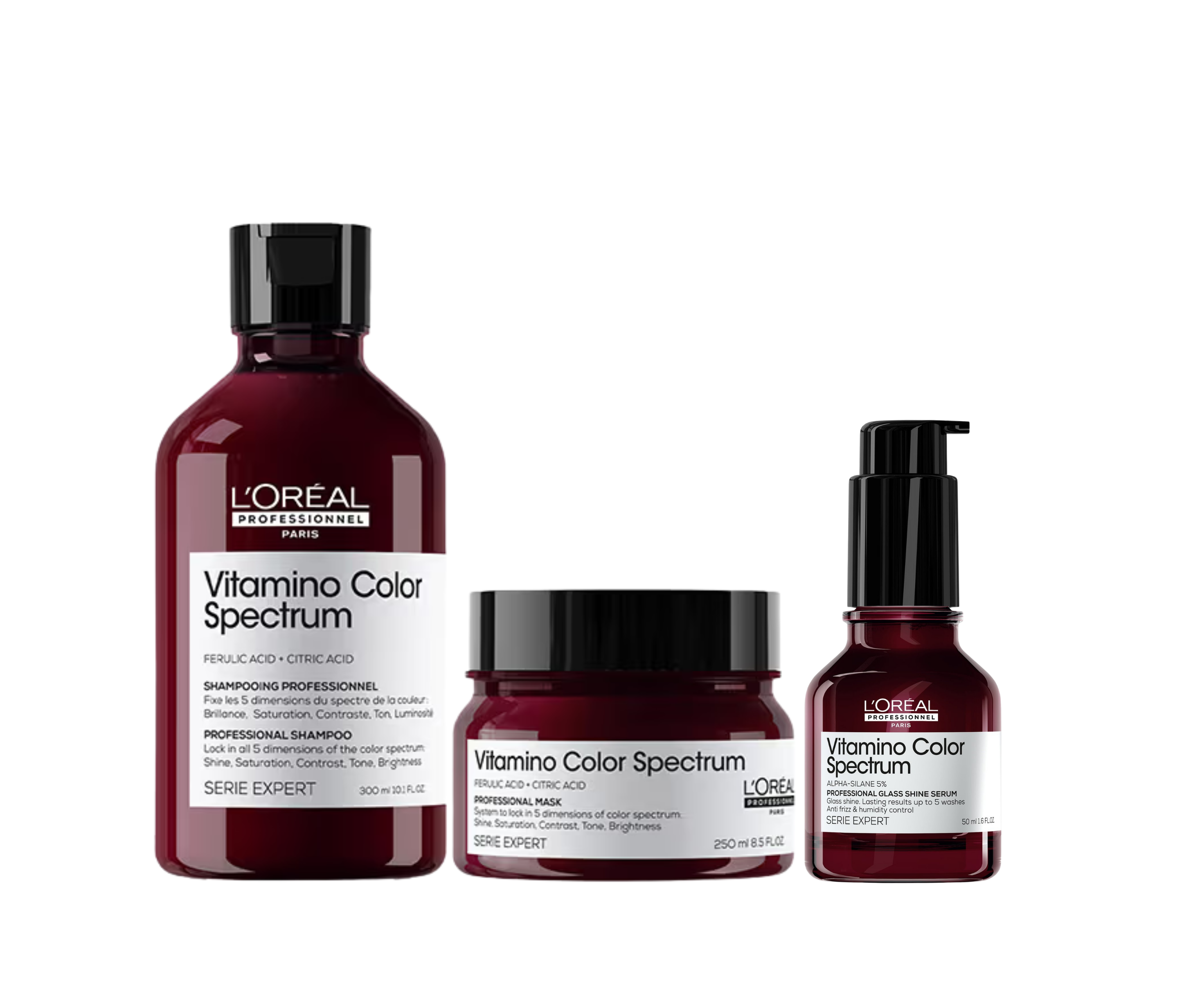 L'Oreal Professionnel Vitamino Color Spectrum Shampoo, 300ml | Hair Mask, 250ml | Glass Shine Serum, 30ml Combo