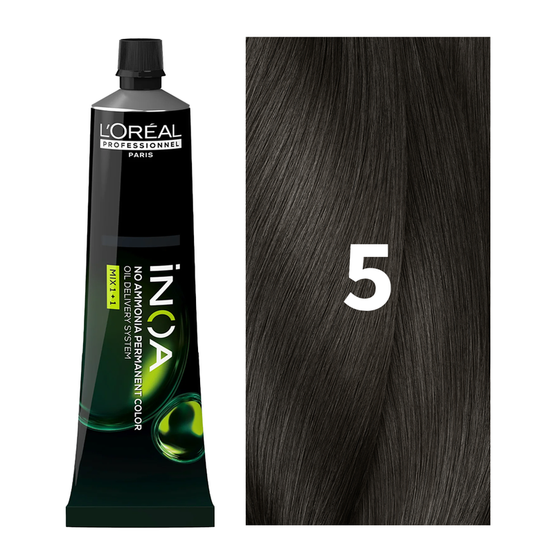 L'Oreal Professionnel Paris iNOA - 5 (Light Brown) - Ammonia Free Permanent Colour - Mix 1:1 - (60g) Buy at Indicrest