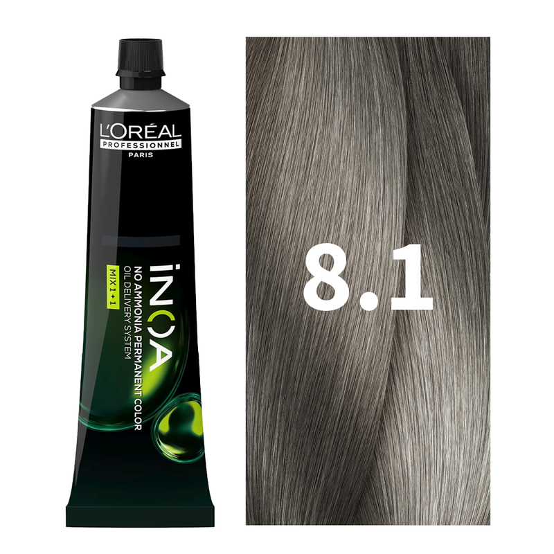 L'Oreal Professionnel Paris iNOA - 8.1 (Light Ash Blonde) - Ammonia Free Permanent Colour - Mix 1:1 - (60g) at Indicrest Buy at Indicrest