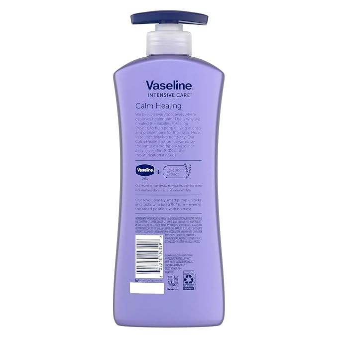 Vaseline Intensive Care Calm Healing lotion bottle on a white background