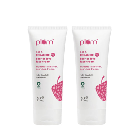 Plum Oat & 1% Ceramide Face Cream for Dry Skin | "3X Lasting Moisturization | Strengthens Skin Barrier | Dermat- Tested, 50g x 2 Buy at Indicrest