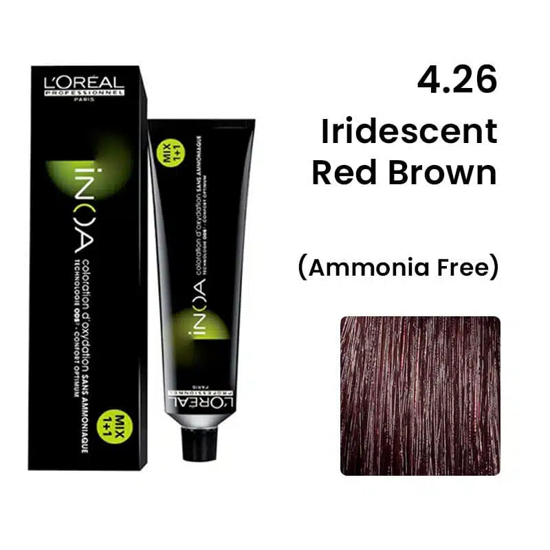 L'Oreal  Professionnel Paris - 4.26 Iridescent Red Brown - Inoa Ammonia Free Permanent Colour - Mix 1:1 - (60g) - Indicrest