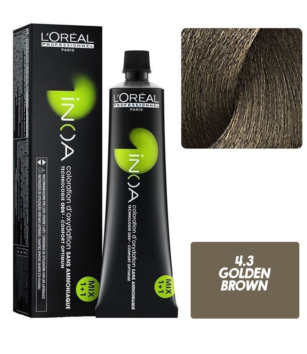 L'Oreal  Professionnel Paris - 4.3 Golden Brown - Inoa Ammonia Free Permanent Colour - Mix 1:1 - (60g) - Indicrest