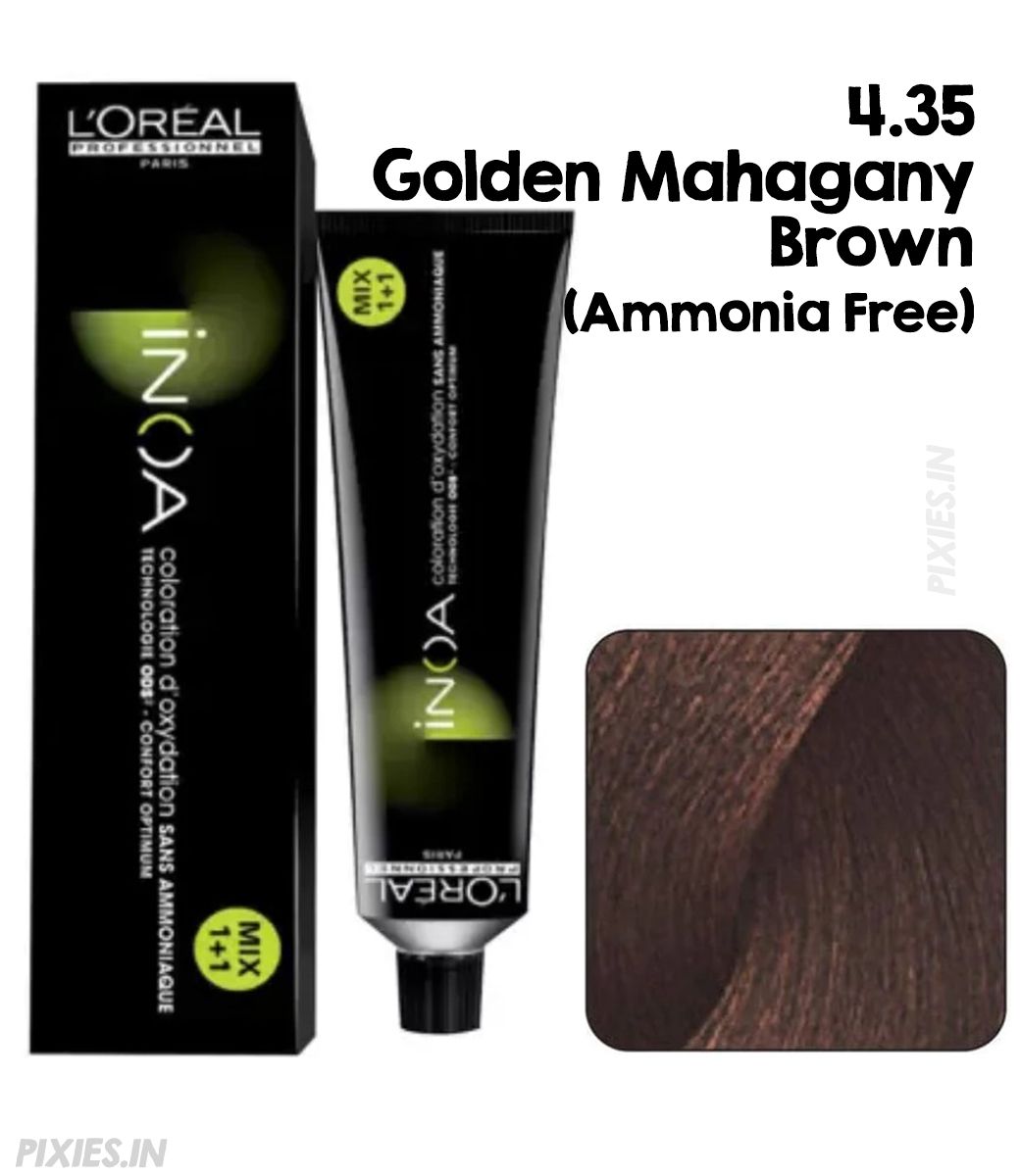 L'Oreal  Professionnel Paris - 4.35 Golden Mahogany Brown - Inoa Ammonia Free Permanent Colour - Mix 1:1 - (60g) - Indicrest