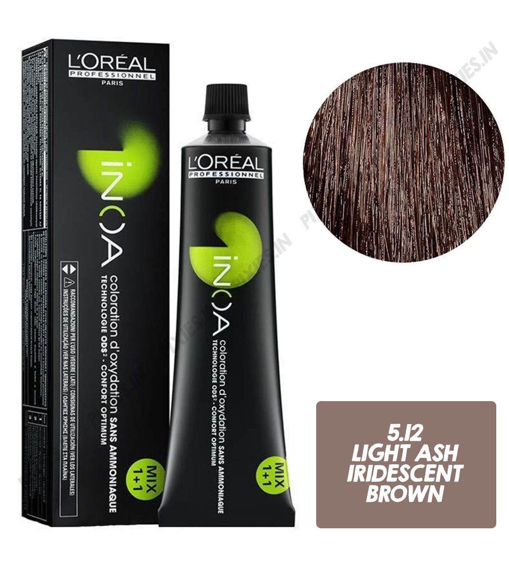 L'Oreal  Professionnel Paris - 5.12 Light Ash Irisdescent Blonde - Inoa Ammonia Free Permanent Colour - Mix 1:1 - (60g) - Indicrest