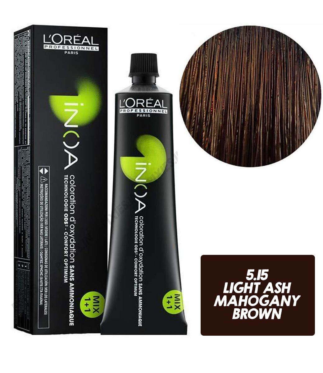 L'Oreal  Professionnel Paris - 5.15 Light Ash Mahogany Brown - Inoa Ammonia Free Permanent Colour - Mix 1:1 - (60g) - Indicrest