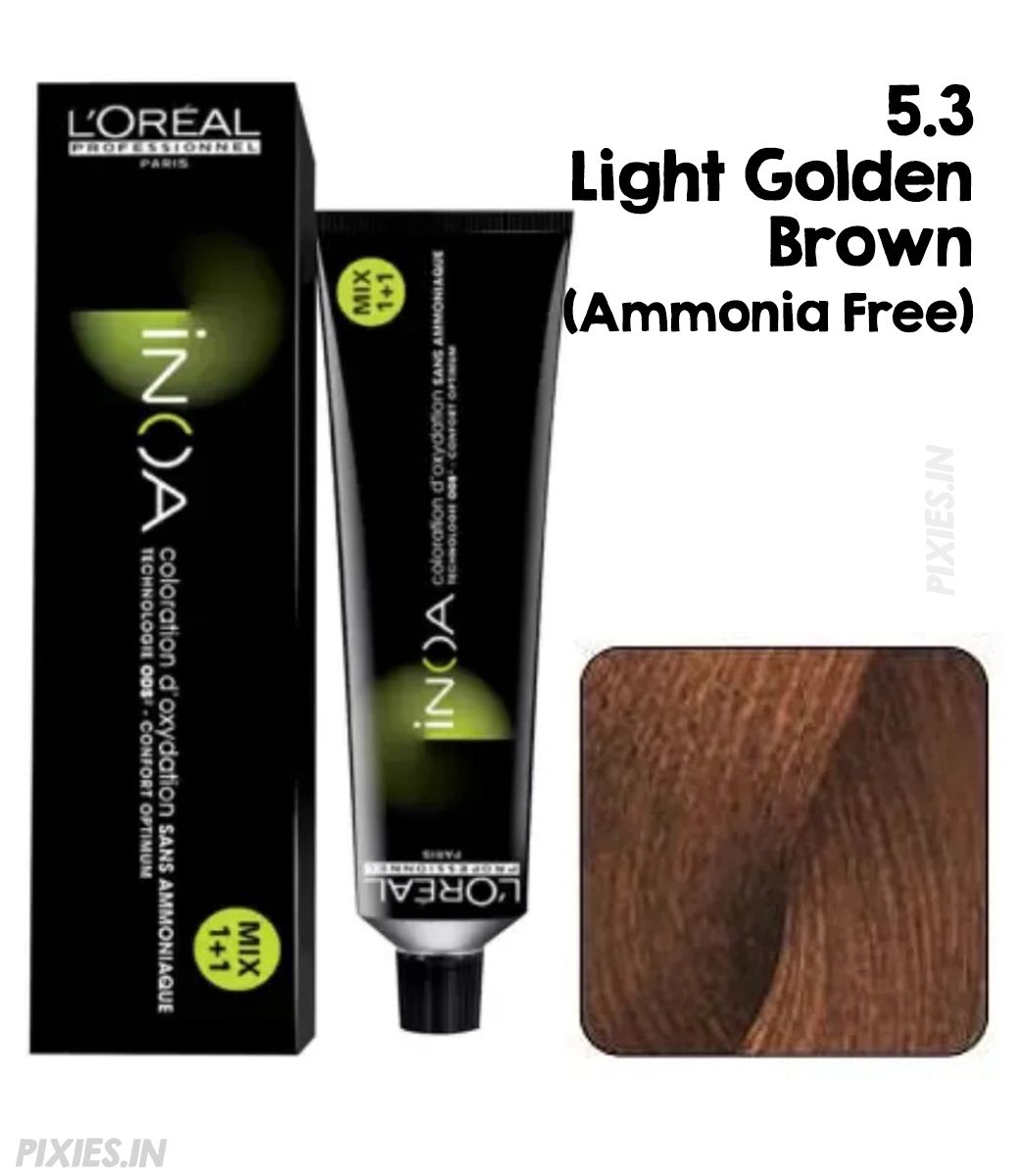 L'Oreal  Professionnel Paris - 5.3 Light Golden Brown - Inoa Ammonia Free Permanent Colour - Mix 1:1 - (60g) - Indicrest