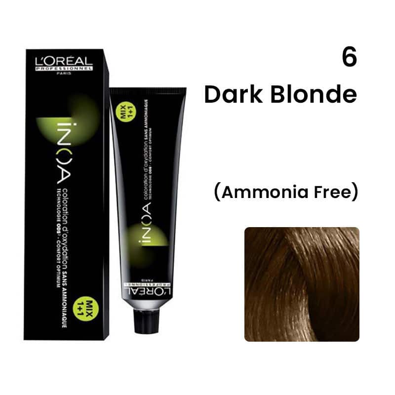 L'Oreal  Professionnel Paris - 6 Dark Blonde - Inoa Ammonia Free Permanent Colour - Mix 1:1 - (60g) - Indicrest