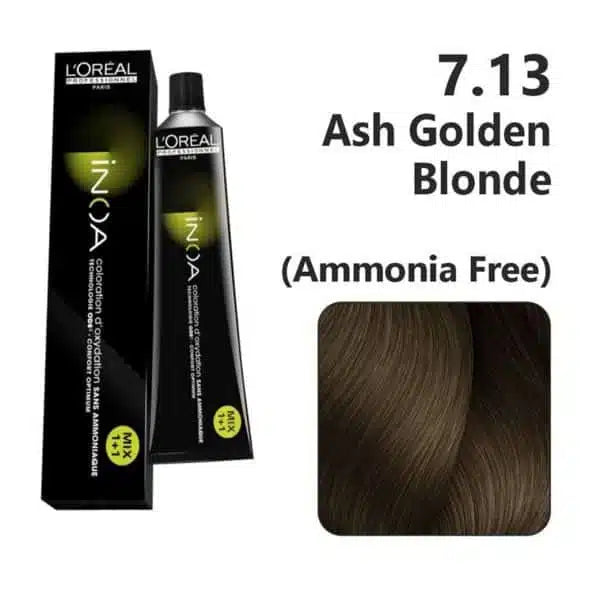 L'Oreal  Professionnel Paris - 7.13 Ash Golden Blonde - Inoa Ammonia Free Permanent Colour - Mix 1:1 - (60g) - Indicrest