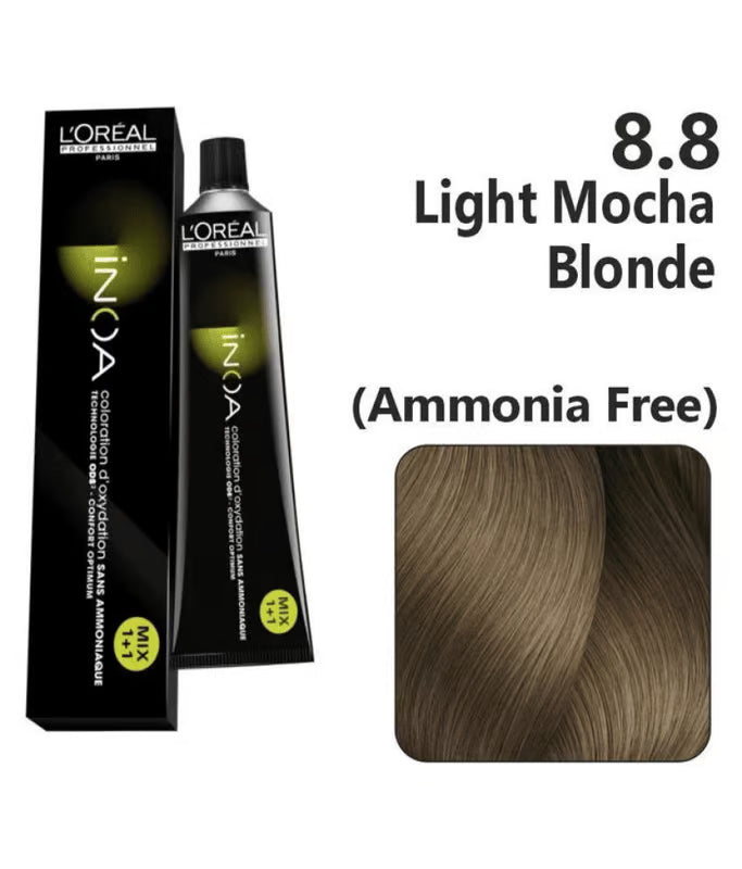 L'Oreal  Professionnel Paris - 8.8 Light Mocha Blonde - Inoa Ammonia Free Permanent Colour - Mix 1:1 - (60g) - Indicrest