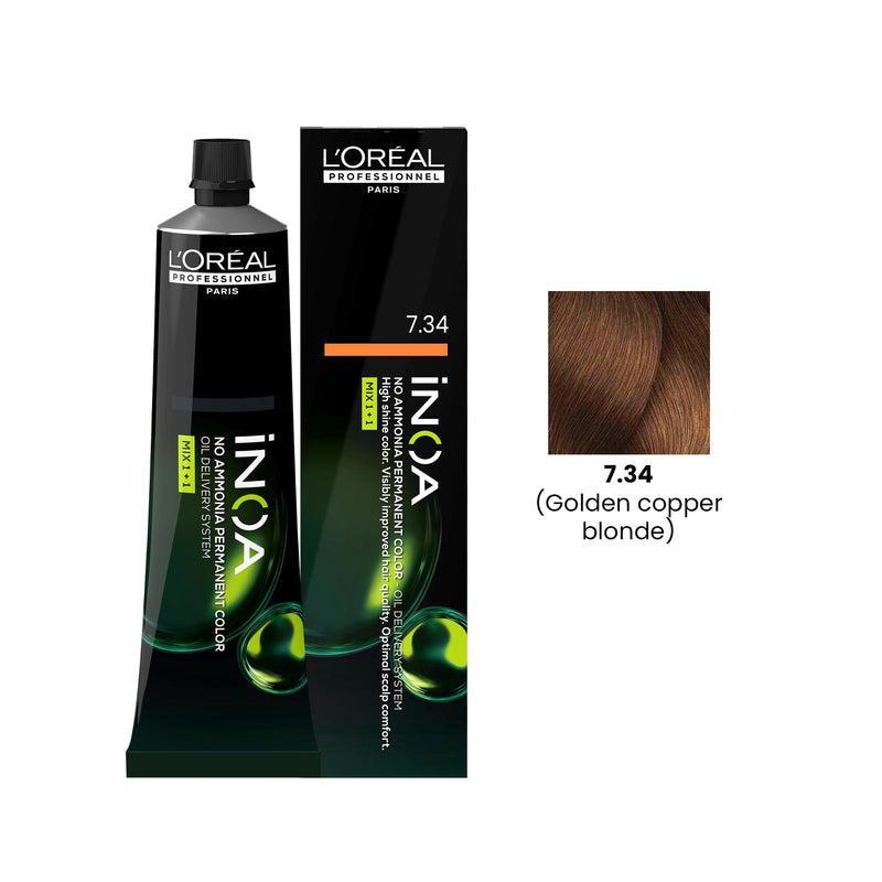 L'Oreal Professionnel Paris iNOA – 7.34 (Golden Copper Blonde) Ammonia-Free Hair Color, 60g