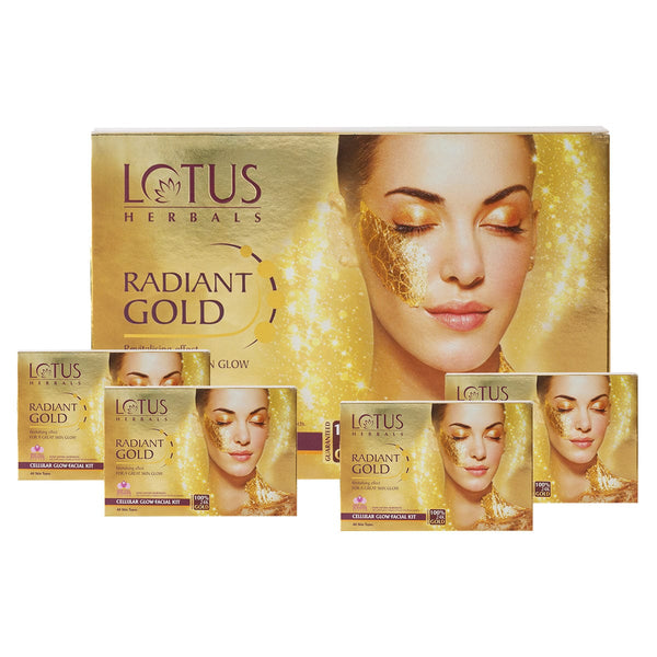 Lotus Herbals Radiant Gold Cellular Glow Salon Grade 4 Facial Kit, 37g