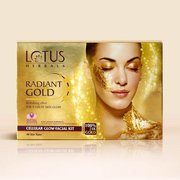 Lotus Herbals Radiant Gold Cellular Glow Salon Grade 4 Facial Kit, 37g Buy at Indicrest