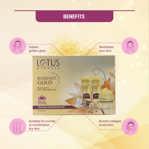 Lotus Herbals Radiant Gold Cellular Glow Salon Grade Facial Kit, 170g