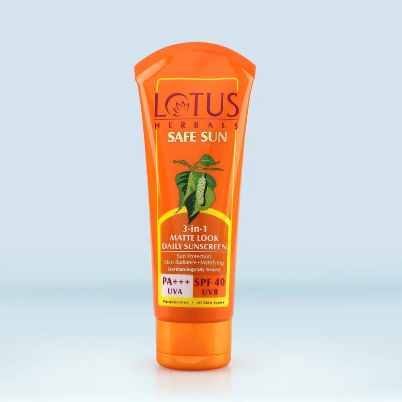 Lotus Herbals Safe Sun 3-In-1 Matte Look Daily SunScreen PA+++UVA, SPF 40, (100g) - Indicrest Buy at Indicrest