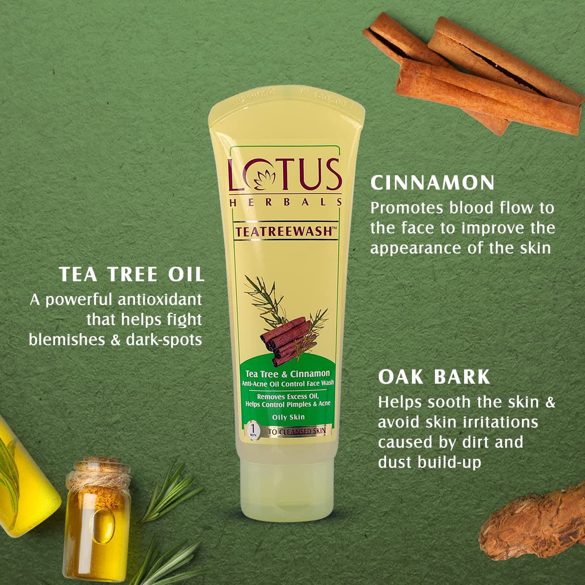 Lotus Herbals Tea Tree & Cinnamon Anti-acne Oil Control Face Wash, 80g