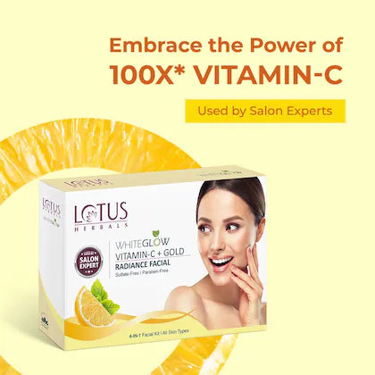 Lotus Herbals WhiteGlow Vitamin C + Gold Radiance Facial Kit – 4 in 1 Glow Boosting Treatment, 228g