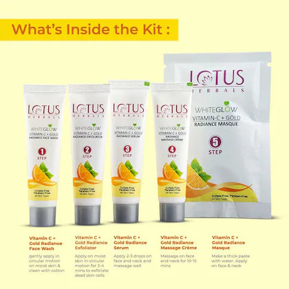 Lotus Herbals WhiteGlow Vitamin C + Gold Radiance Facial Kit – 4 in 1 Glow Boosting Treatment, 228g