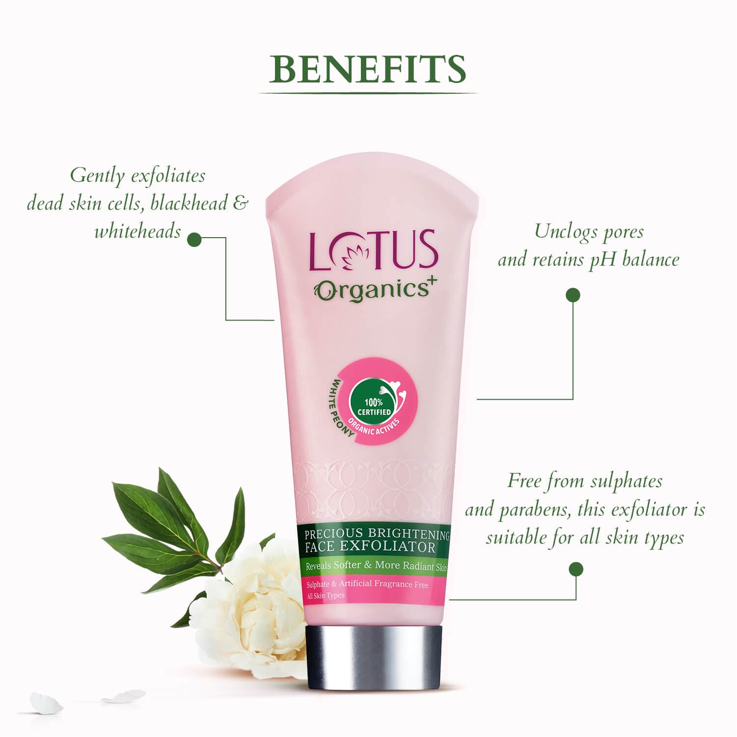 Lotus Organics+ Precious Brightening Face Exfoliator, 100g – Smooth & Glow Skin