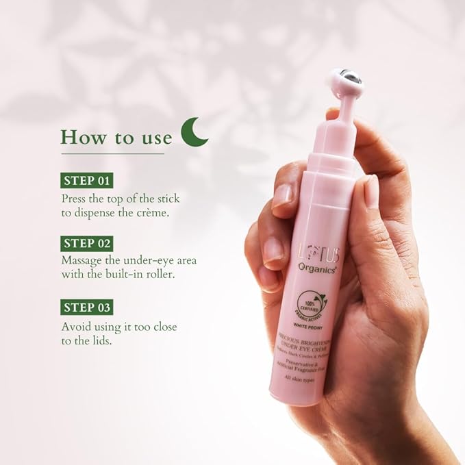 Lotus Organics+ Precious Brightening Under Eye Creme, 15ml – Reduce Puffiness & Dark Circles