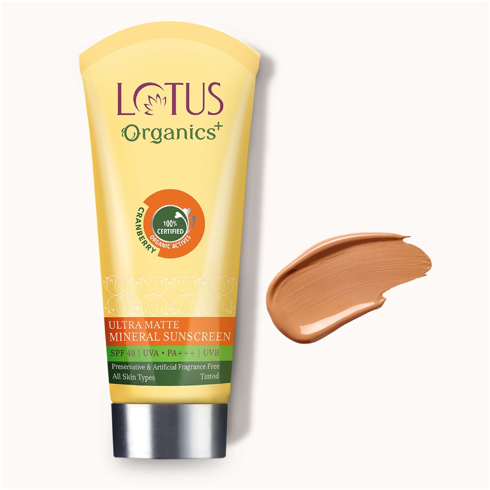 Lotus Organics+ Ultra Matte Mineral Sunscreen SPF 40 PA+++, 100g | Oil-Free, Matte Finish