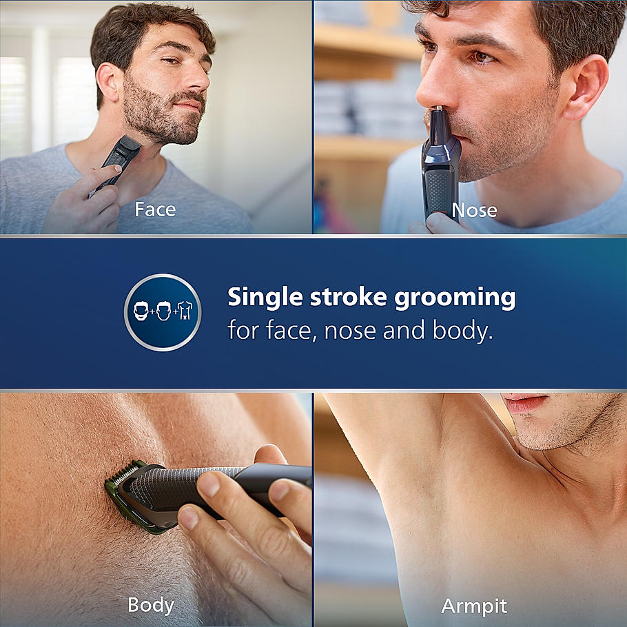 Philips India's No.1 Men's Trimmer- | 9 in 1 Face, Nose and Body , Effortless Grooming at Home , Self Sharpening Stainless Steel Blades , No Oil Needed , 3 year warranty , 60 min runtime, MG3710/65