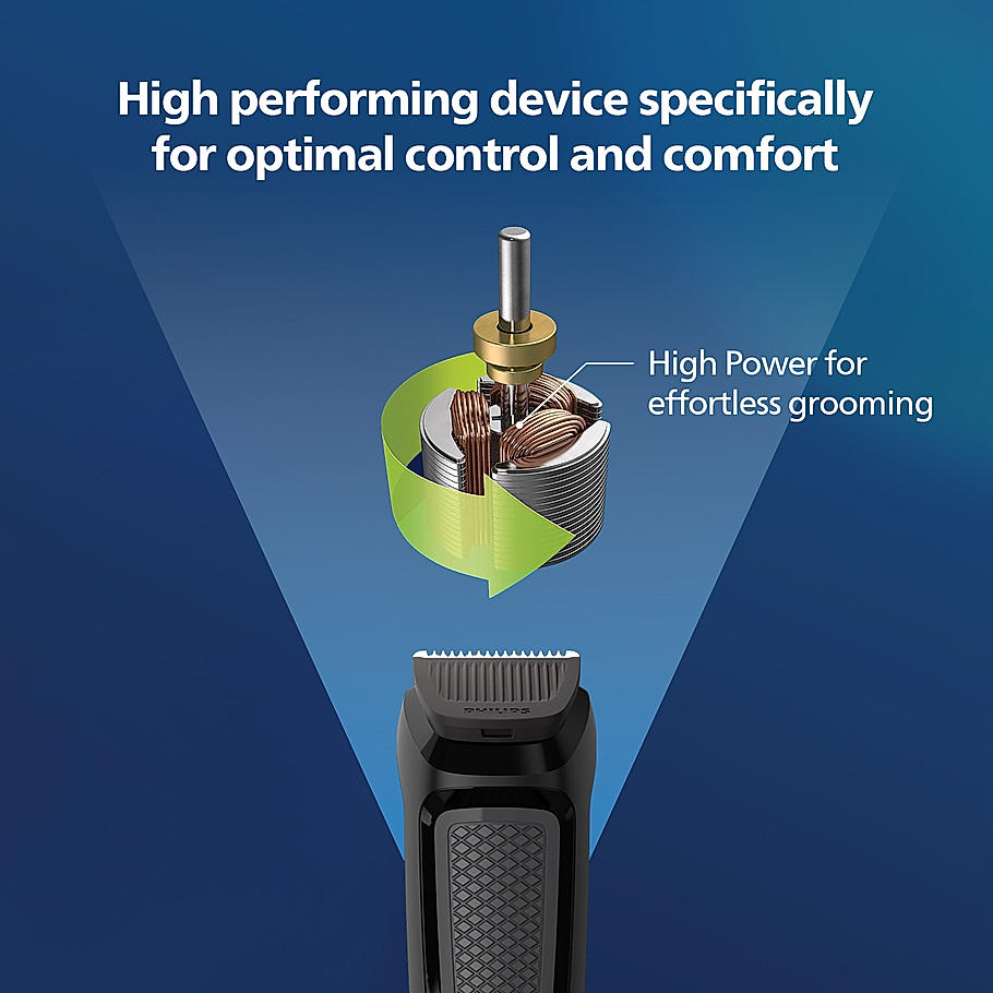 Philips India's No.1 Men's Trimmer- | 9 in 1 Face, Nose and Body , Effortless Grooming at Home , Self Sharpening Stainless Steel Blades , No Oil Needed , 3 year warranty , 60 min runtime, MG3710/65