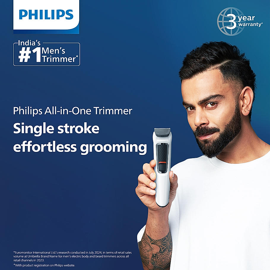 Philips India's No.1 Men's Trimmer- | 7 in 1 Pro Kit Face, Body & Private Part, MG3721/65