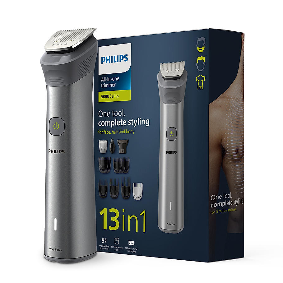 Philips Body Trimmer- for Men Skin Safe Grooming for Private Parts I 13 in 1 for Head To Toe Grooming , Twin Trim All Metal Steel Blades , 120 min Runtime , Beard Sense Technology MG5930/65